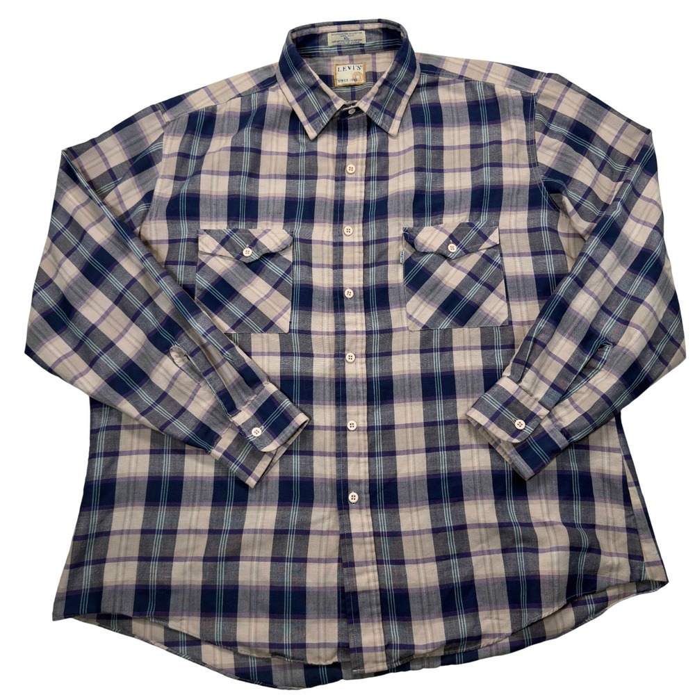 Levi's Mens XL Plaid Long Sleeve Button Down Shirt Vintage Cotton Blend Korea - Picture 2 of 6